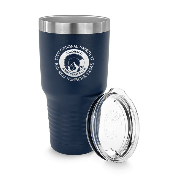 Colorado Airstream Club 30 oz Stainless Steel Ringneck Tumblers - Navy - LID OFF