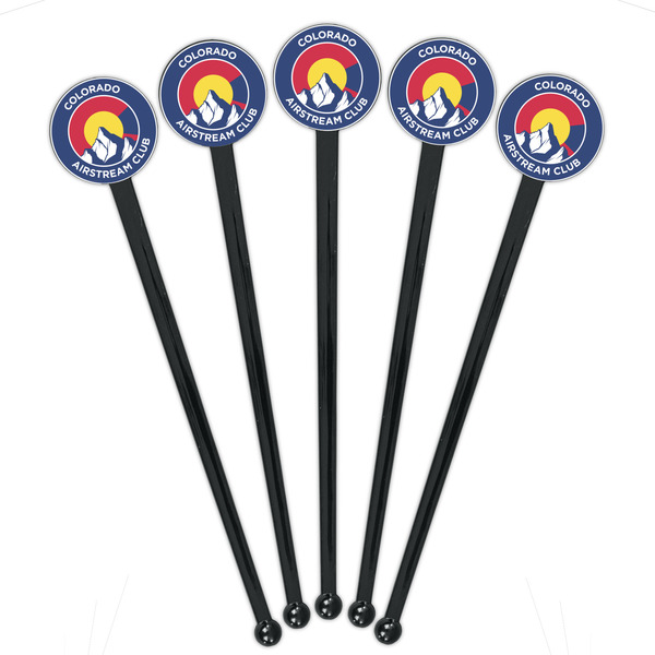 Colorado Airstream Club Black Plastic 7" Stir Stick - Round - Fan View