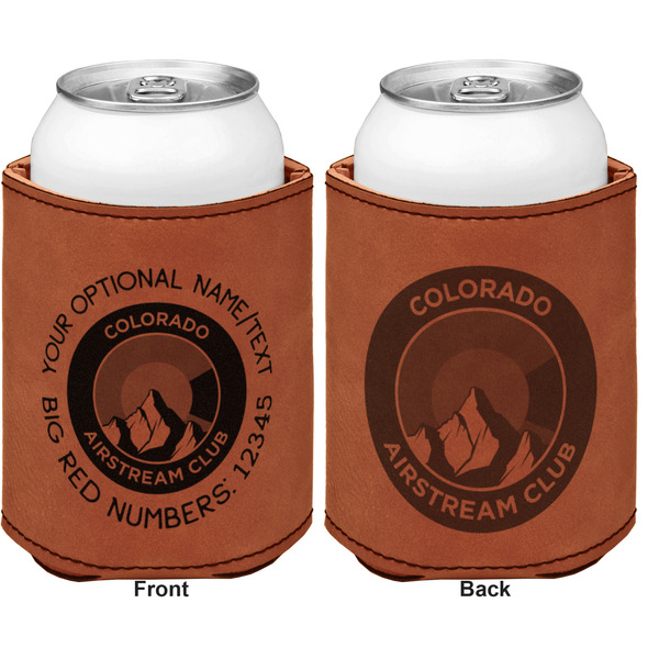 Colorado Airstream Club Cognac Leatherette Can Sleeve - Double Sided Front and Back