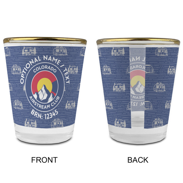 Colorado Airstream Club Glass Shot Glass - Gold Rim - Front & Back