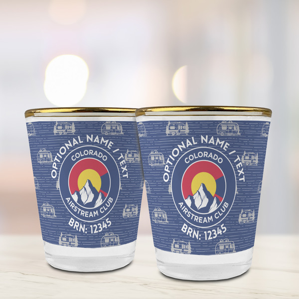 Colorado Airstream Club Glass Shot Glass - Gold Rim - Lifestyle