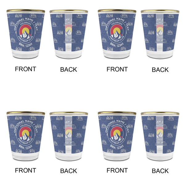 Colorado Airstream Club Glass Shot Glass - Gold Rim - Set of 4 - Front & Back