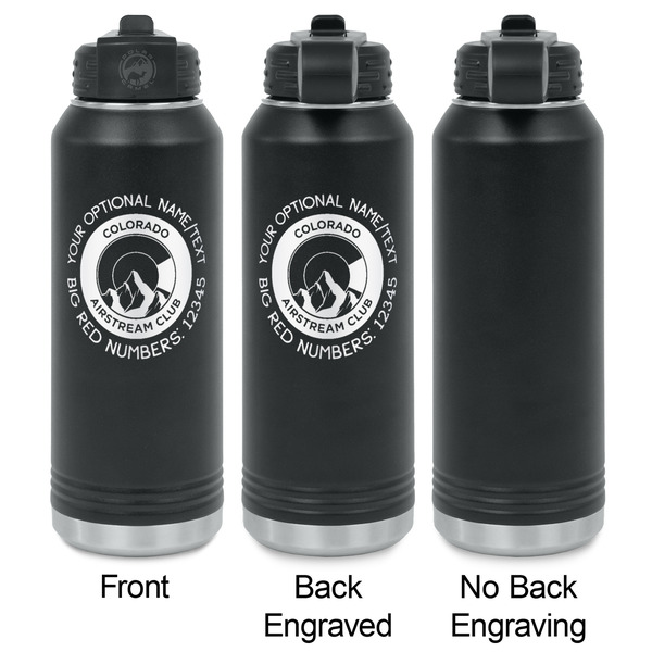 Colorado Airstream Club Laser Engraved Water Bottles - 2 Styles - Front & Back View