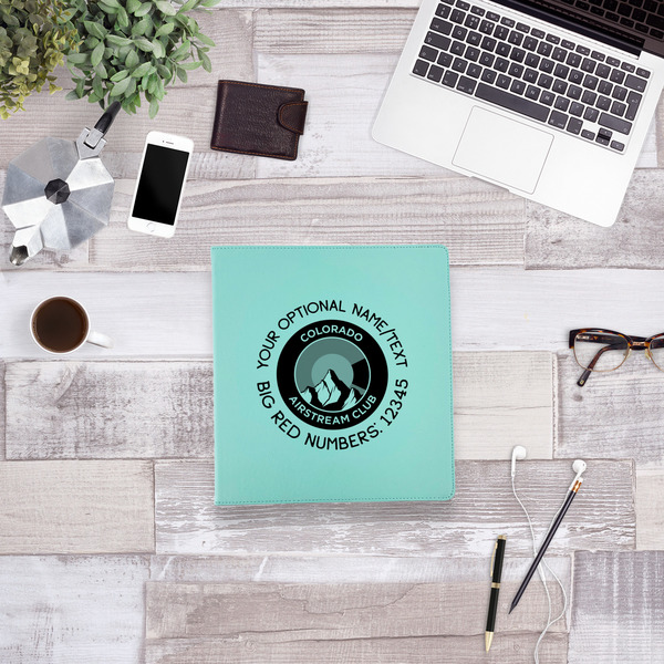 Colorado Airstream Club Leather Binder - 1" - Teal - Lifestyle View