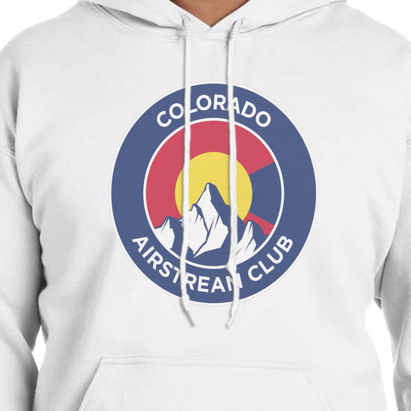 Colorado Airstream Club White Hoodie on Model - CloseUp