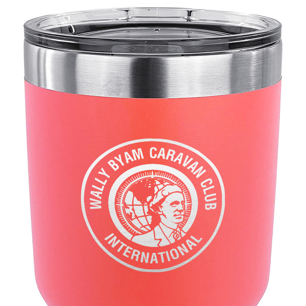 WBCCI Heritage logo 30 oz Stainless Steel Ringneck Tumbler - Coral - CLOSE UP