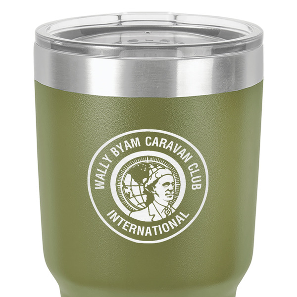 WBCCI Heritage logo 30 oz Stainless Steel Ringneck Tumbler - Olive - Close Up