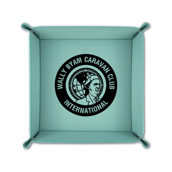 WBCCI Heritage logo 6" x 6" Teal Leatherette Snap Up Tray - FOLDED UP