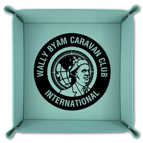 WBCCI Heritage logo 9" x 9" Teal Leatherette Snap Up Tray - FOLDED