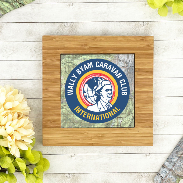 WBCCI logo Bamboo Trivet with 6" Tile - LIFESTYLE
