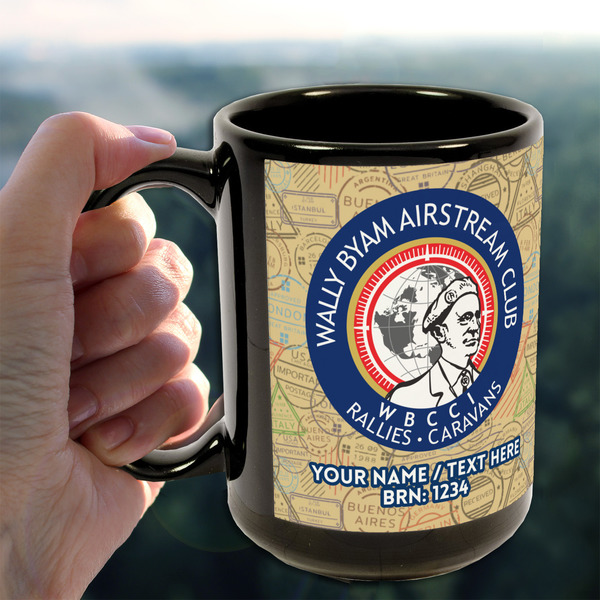 Wally Byam Airstream Club logo 15oz. Black Mug - Lifestyle