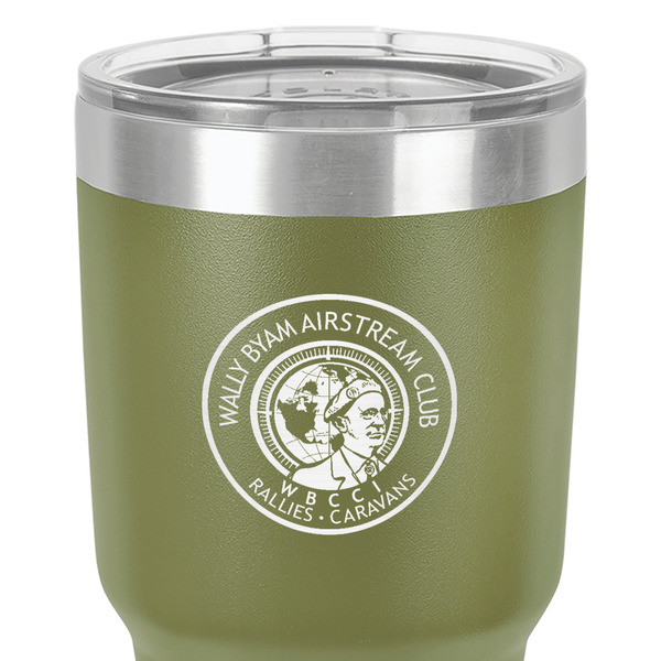 Wally Byam Airstream Club logo 30 oz Stainless Steel Ringneck Tumbler - Olive - Close Up