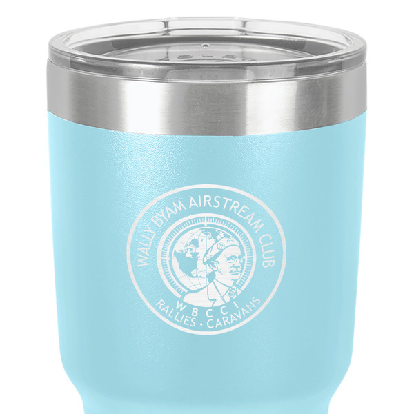 Wally Byam Airstream Club logo 30 oz Stainless Steel Ringneck Tumbler - Teal - Close Up