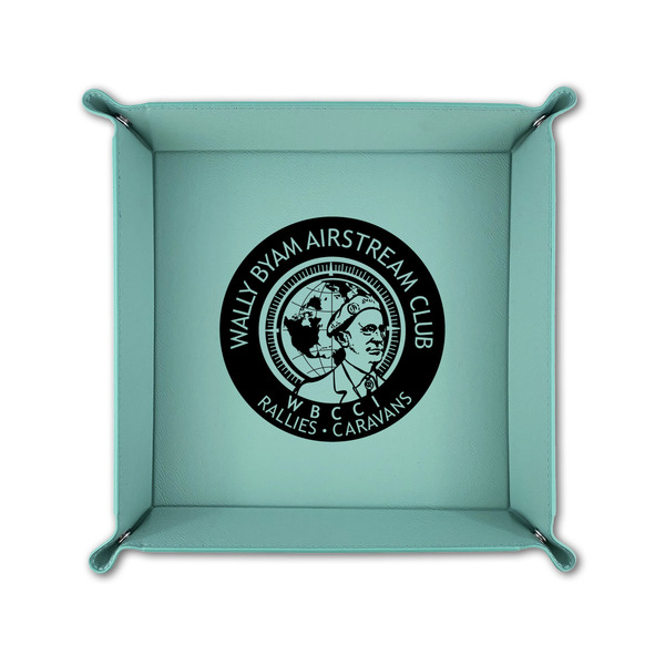 Wally Byam Airstream Club logo 6" x 6" Teal Leatherette Snap Up Tray - FOLDED UP