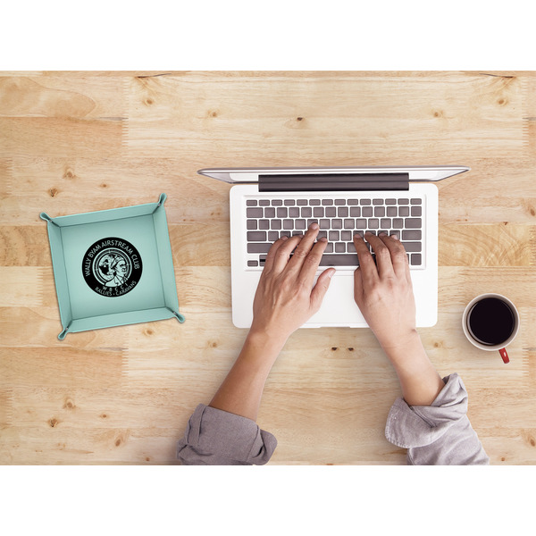 Wally Byam Airstream Club logo 6" x 6" Teal Leatherette Snap Up Tray - LIFESTYLE