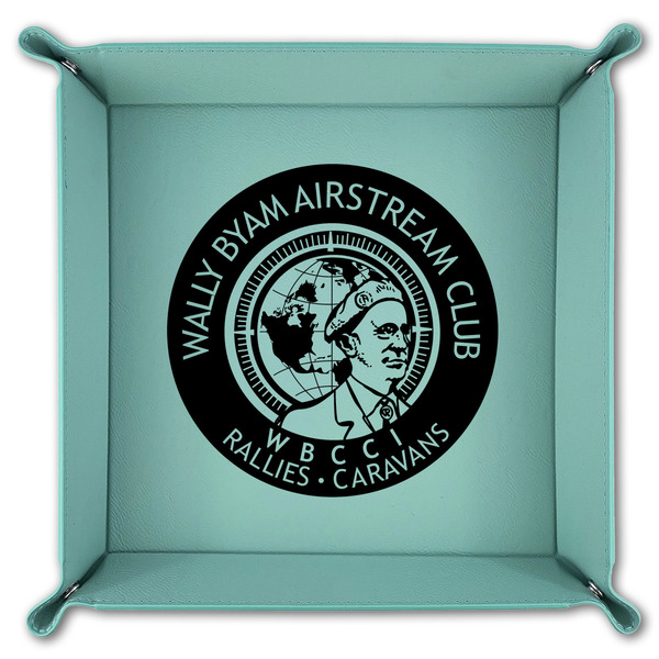 Wally Byam Airstream Club logo 9" x 9" Teal Leatherette Snap Up Tray - FOLDED