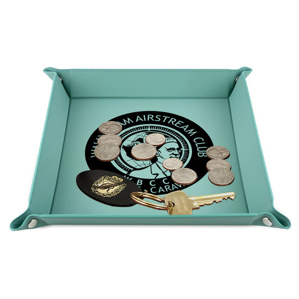 Wally Byam Airstream Club logo 9" x 9" Teal Leatherette Snap Up Tray - STYLED