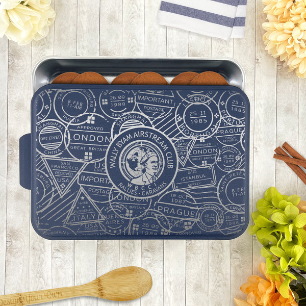 Wally Byam Airstream Club logo Aluminum Baking Pan - Navy Lid - LIFESTYLE