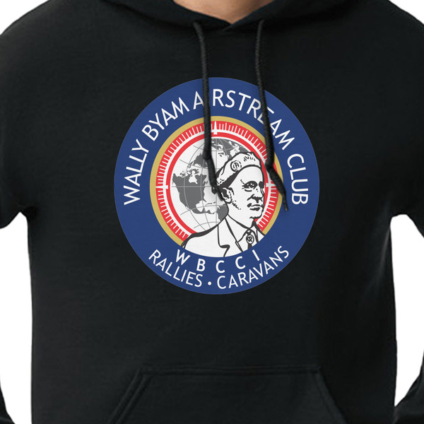 Wally Byam Airstream Club logo Black Hoodie on Model - CloseUp