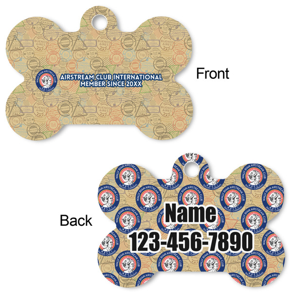 Wally Byam Airstream Club logo Bone Shaped Dog ID Tag - Large - Front & Back View