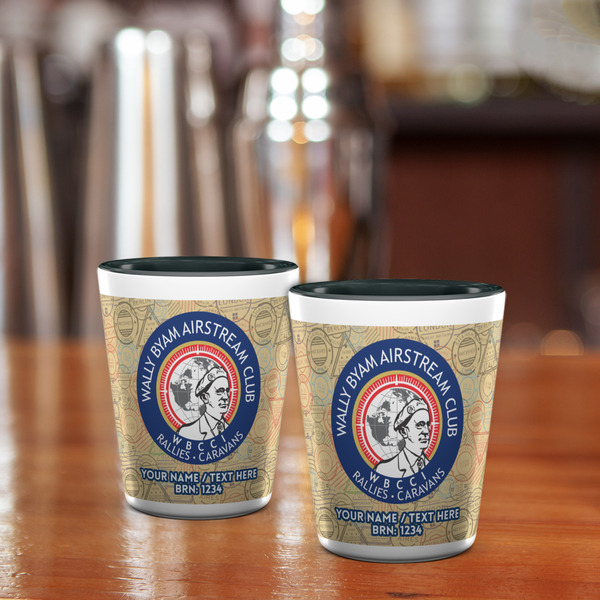 Wally Byam Airstream Club logo Ceramic Shot Glass - Two Tone - Lifestyle