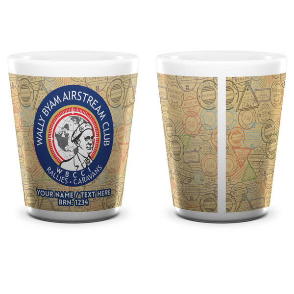 Wally Byam Airstream Club logo Ceramic Shot Glass - White - Front & Back