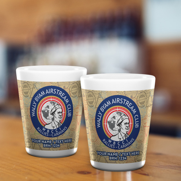 Wally Byam Airstream Club logo Ceramic Shot Glass - White - Lifestyle