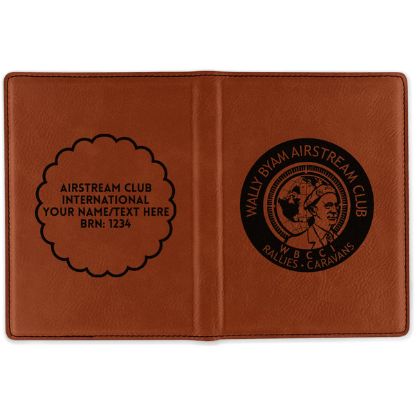 Wally Byam Airstream Club logo Cognac Leather Passport Holder Outside Double Sided - Apvl