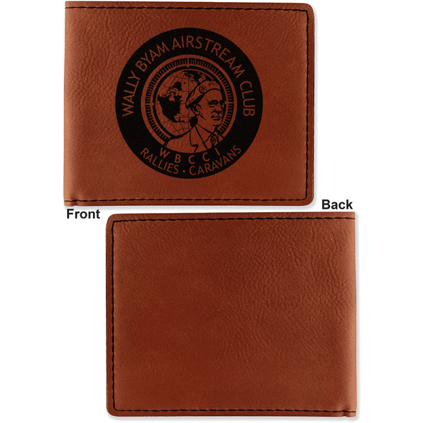 Wally Byam Airstream Club logo Cognac Leatherette Bifold Wallets - Front and Back Single Sided - Apvl