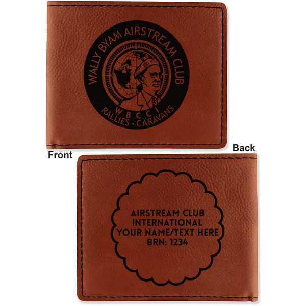 Wally Byam Airstream Club logo Cognac Leatherette Bifold Wallets - Front and Back