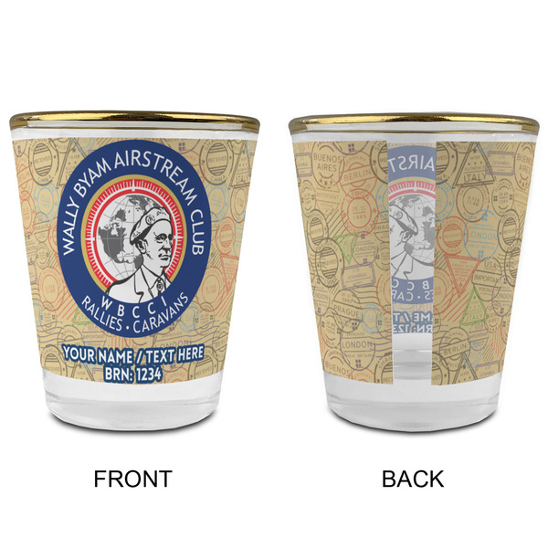 Wally Byam Airstream Club logo Glass Shot Glass - Gold Rim - Front & Back