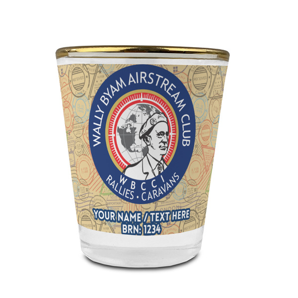 Wally Byam Airstream Club logo Glass Shot Glass - Gold Rim - Front