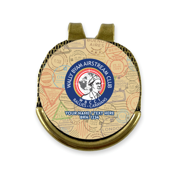 Wally Byam Airstream Club logo Golf Ball Marker Hat Clip Gold - Front