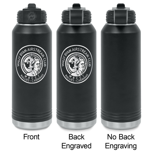 Wally Byam Airstream Club logo Laser Engraved Water Bottles - 2 Styles - Front & Back View