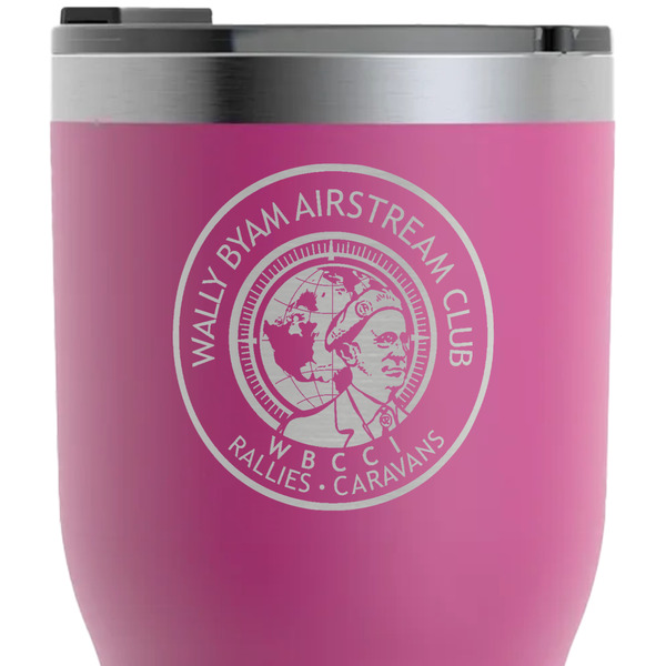 Wally Byam Airstream Club logo RTIC Tumbler - Magenta - Close Up