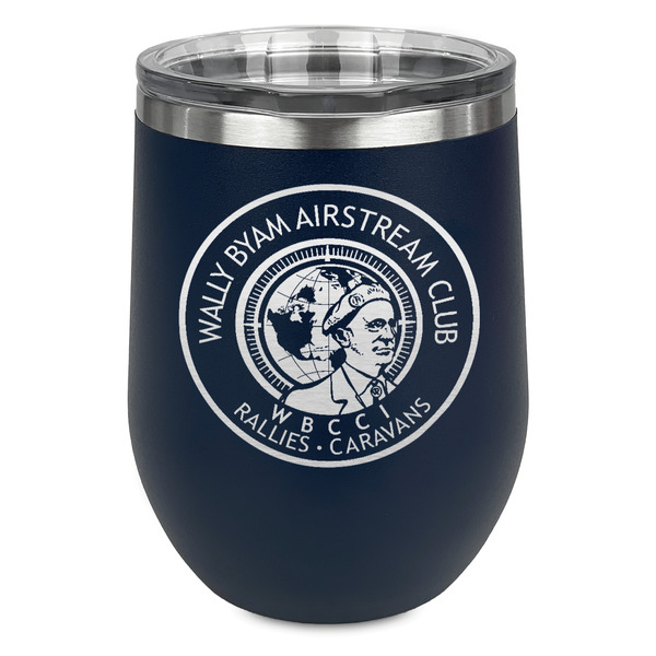 Custom Wally Byam Airstream Club logo Stemless Stainless Steel Wine Tumbler - Navy - Double-Sided