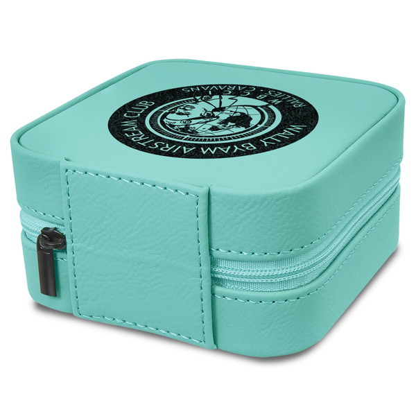 Wally Byam Airstream Club logo Travel Jewelry Boxes - Leather - Teal - View from Rear