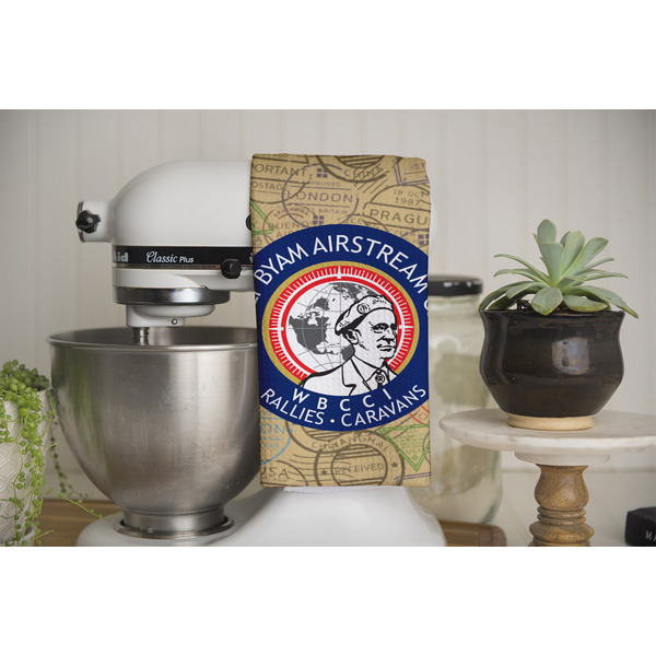 Wally Byam Airstream Club logo Waffle Weave Towel - Full Color Print - Lifestyle Image