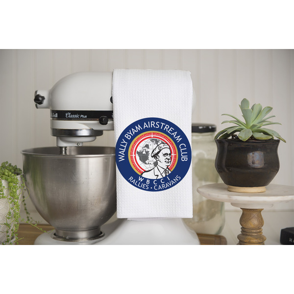 Wally Byam Airstream Club logo Waffle Weave Towel - Lifestyle - Partial Print