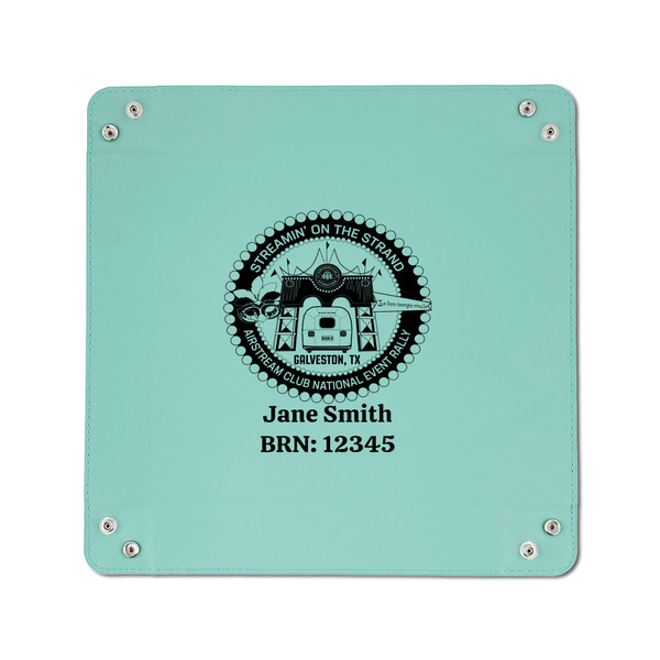 Streamin' on the Strand 6" x 6" Teal Leatherette Snap Up Tray - APPROVAL