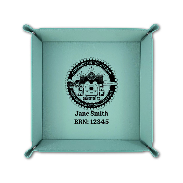 Streamin' on the Strand 6" x 6" Teal Leatherette Snap Up Tray - FOLDED UP