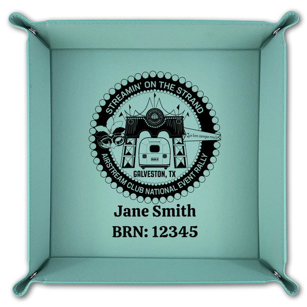Streamin' on the Strand 9" x 9" Teal Leatherette Snap Up Tray - FOLDED