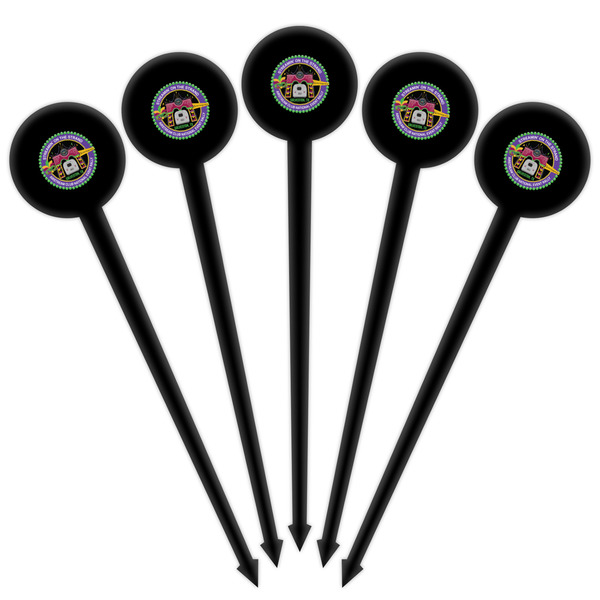 Streamin' on the Strand Black Plastic 4" Food Pick - Round - Fan View