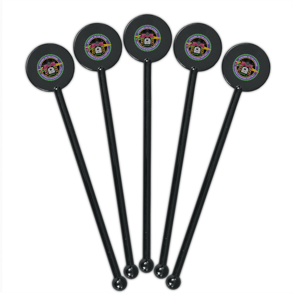Streamin' on the Strand Black Plastic 5.5" Stir Stick - Round - Fan View