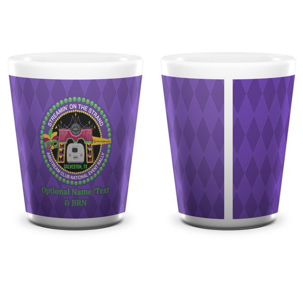 Streamin' on the Strand Ceramic Shot Glass - White - Front & Back