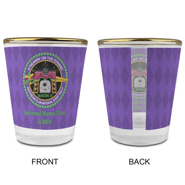 Streamin' on the Strand Glass Shot Glass - Gold Rim - Front & Back