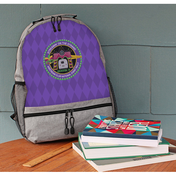 Streamin' on the Strand Large Backpack - Gray - On Desk