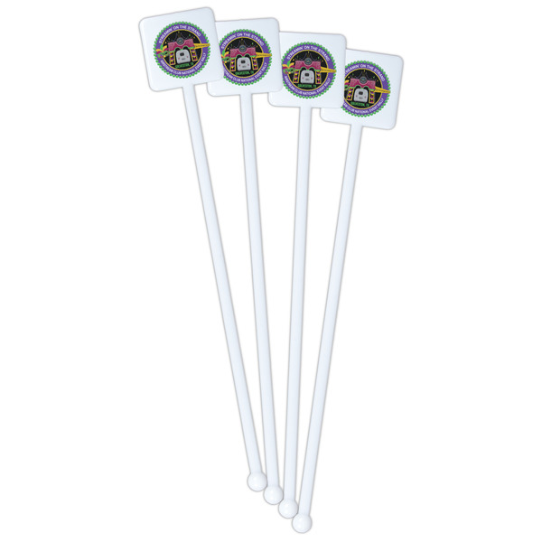 Streamin' on the Strand White Plastic Stir Stick - Double Sided - Square - Fan