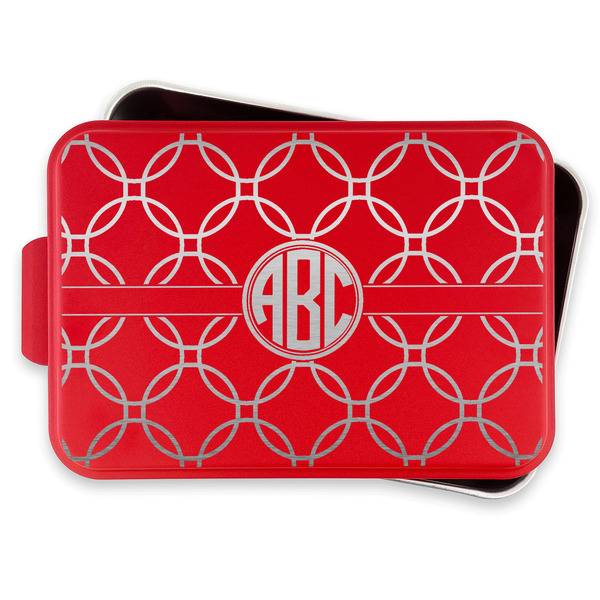 Linked Circles Aluminum Baking Pan - Red Lid - FRONT w/lif off