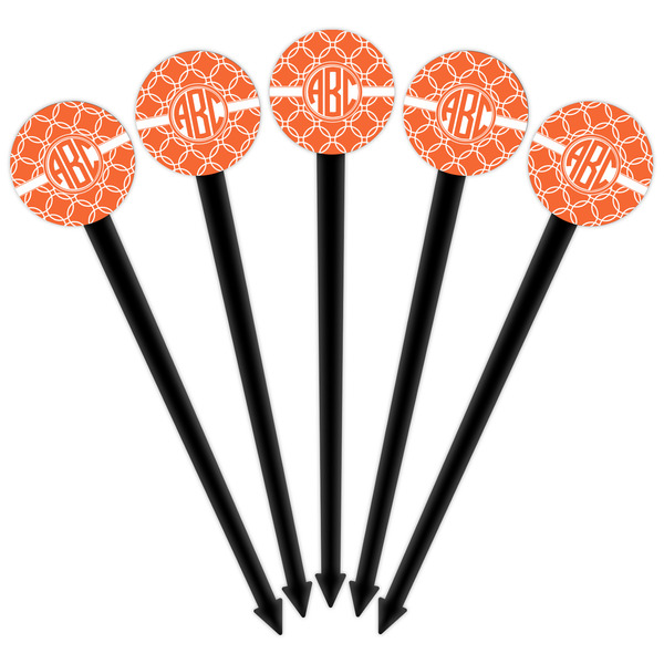 Linked Circles Black Plastic 6" Food Pick - Round - Fan View